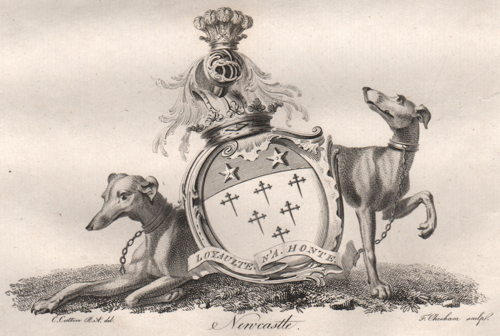 NEWCASTLE. Coat of Arms. Heraldry 1790 old antique vintage print picture